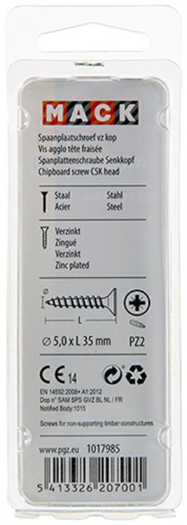 Mack 1017985 - spaanplaatschroef vz kop geelverz. 35st 5,0 x 35 mm | 5 stuks