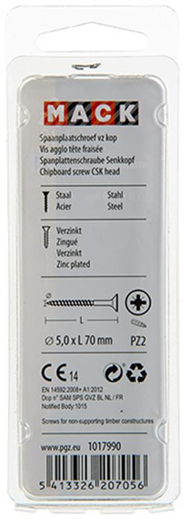 Mack 1017990 - spaanplaatschroef vz kop geelverz. 20st 5,0 x 70 mm | 5 stuks