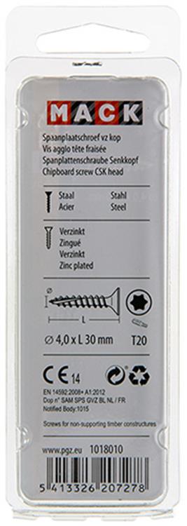 Mack 1018010 - spaanplschr.vzkop-zelfb. geelverz. 65 st 4,0 x 30 mm | 5 stuks