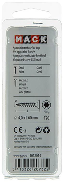Mack 1018014 - spaanplschr.vzkop-zelfb. geelverz. 25 st 4,0 x 60 mm | 5 stuks