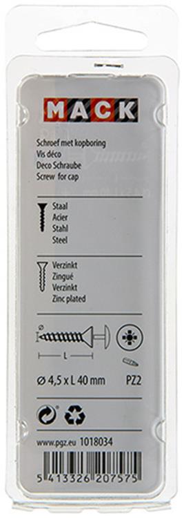 Mack 1018034 - schroef met kopboring staal verz. 30 st 4,5 x 40 mm | 5 stuks
