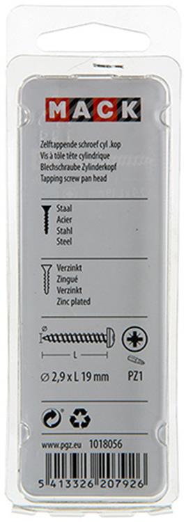 Mack 1018056 - zelftappende schroef cylkop verz. 80 st 2,9 x 19 mm | 10 stuks