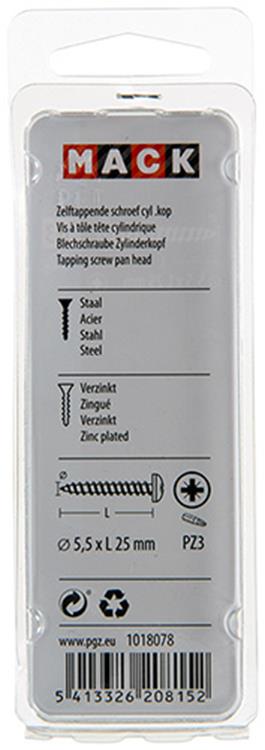 Mack 1018078 - zelftappende schroef cylkop verz. 22 st 5,5 x 25 mm | 5 stuks