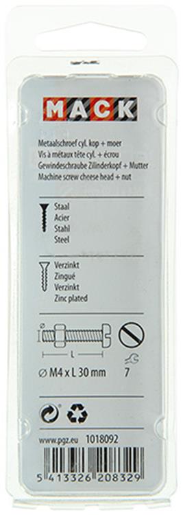 Mack 1018092 - metaalschroef cyl. kop + moer verz. 40 st m4 x 30 mm | 5 stuks