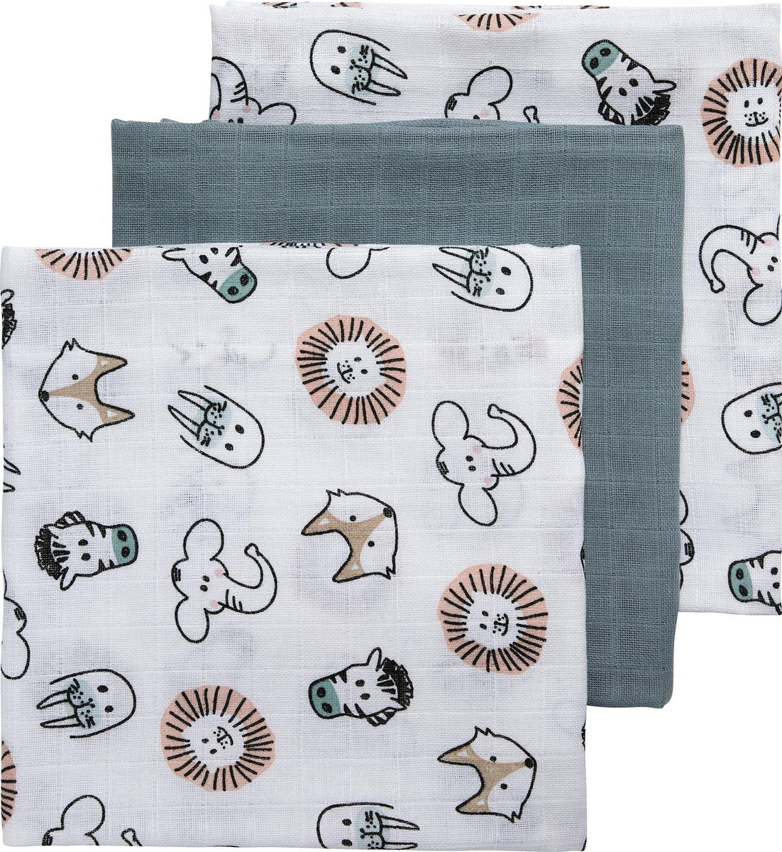 Meyco baby animal hydrofiele doeken - 3-pack - multicolour - 70x70cm