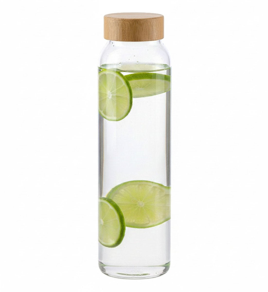 Alpina glazen waterfles drinkfles sportfles - helder transparant - met bamboe dop - 1000 ml