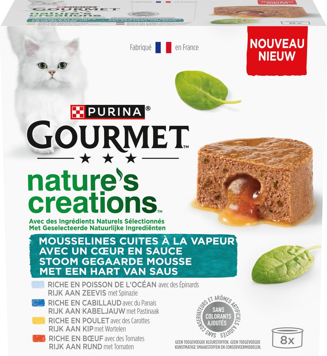 Gourmet nature's creations mousse - kattenvoer natvoer - hart van saus - kip rund kabeljauw zeevis - 48 x 85 g