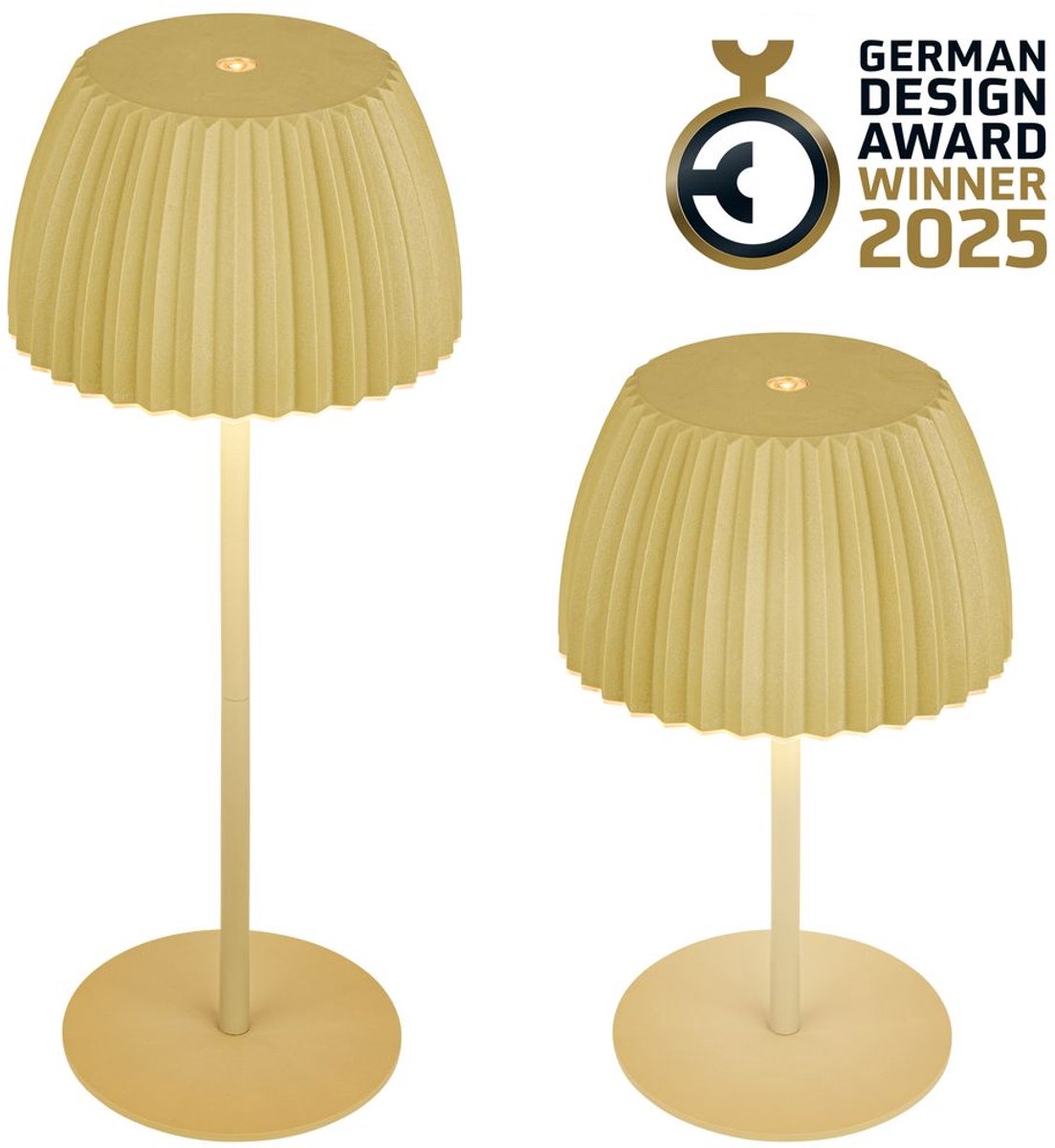 B.k.licht briloner champ - oplaadbare tafellamp - snoerloze lamp - met touch dimbaar - voor binnen en buiten - german design award winner 2025 - limoengroen - ø14,5 x 36,5 cm