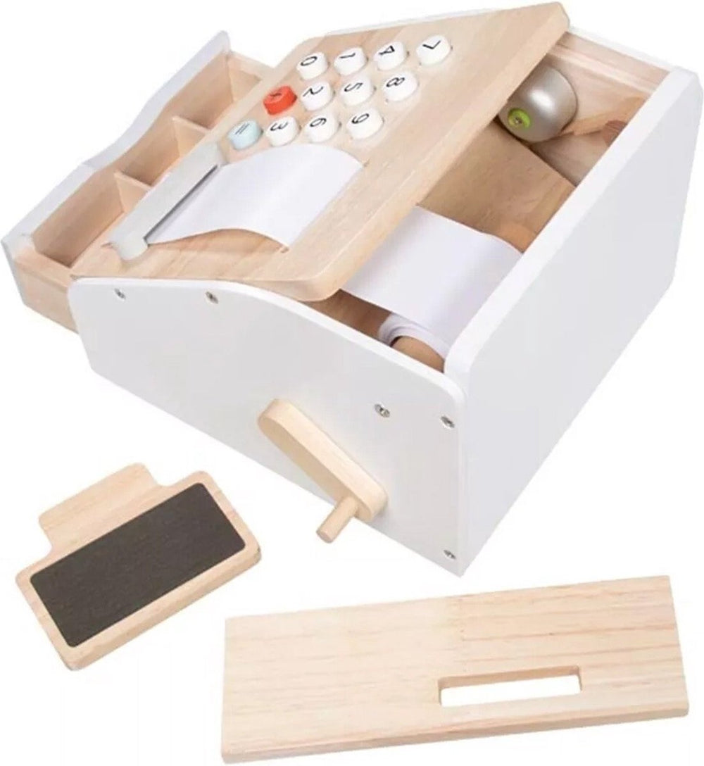 Goki houten speelgoedkassa met geluid, 4dlg.