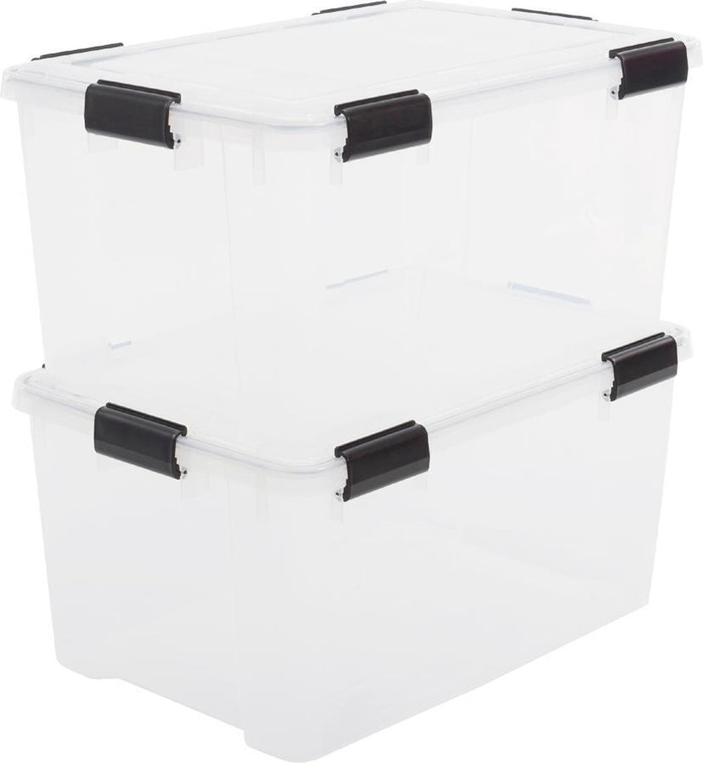 Iris airtight opbergbox - 50l - kunststof - transparant zwart - set van 2