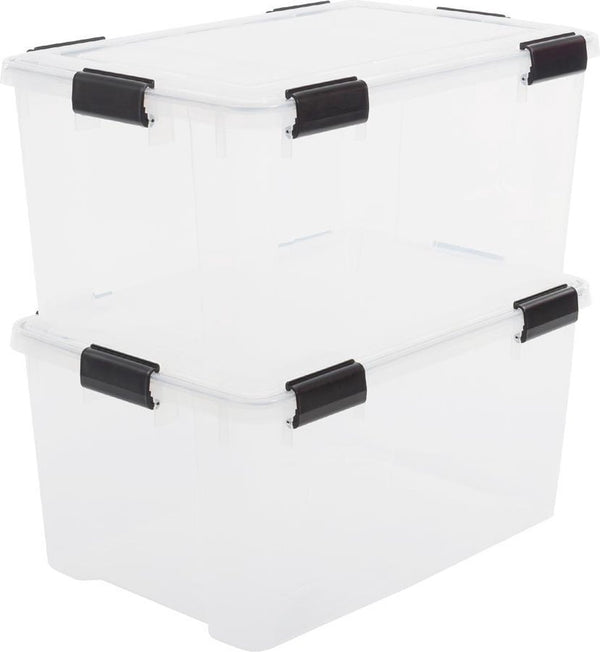 Iris airtight opbergbox - 50l - kunststof - transparant zwart - set van 2