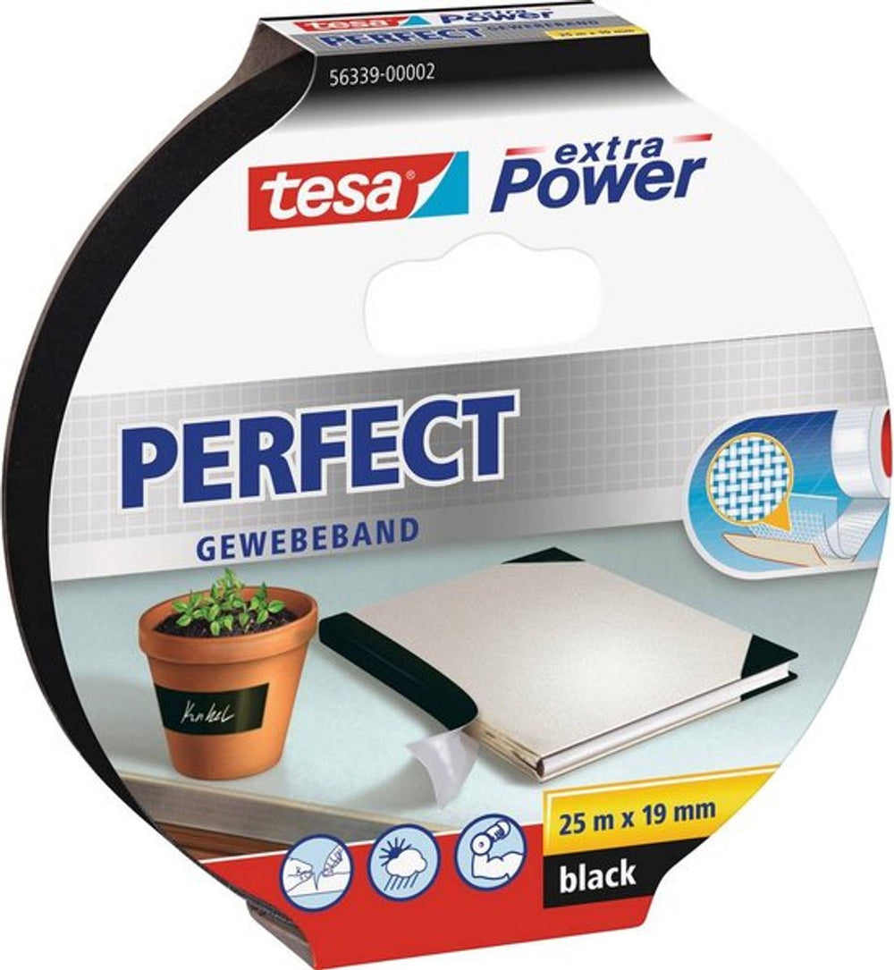 Tesa perfect 56339-00002-01 textieltape extra power zwart (l x b) 25 m x 19 mm 1 stuk(s)