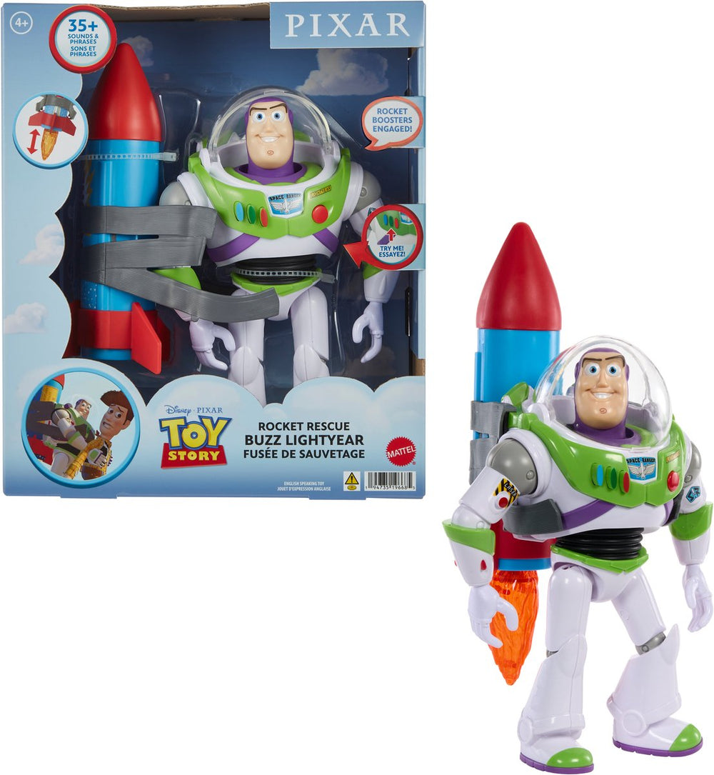 Mattel pixar buzz lightyear speelfiguur met raket - grote actiefiguur.