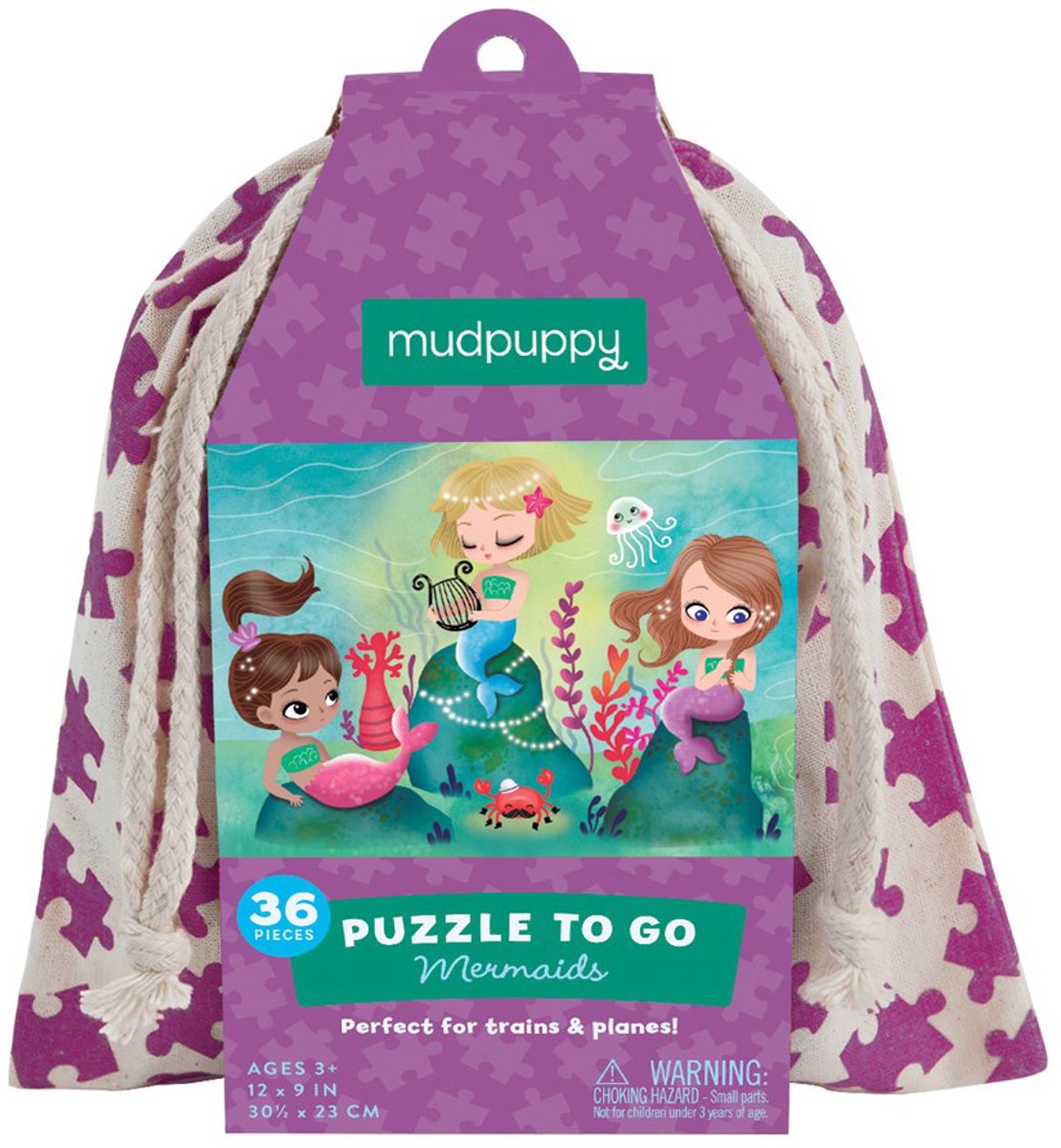 Mudpuppy puzzel on-the-go - zeemeerminnen - 30,5x23cm - 36 stukjes - 3 jaar
