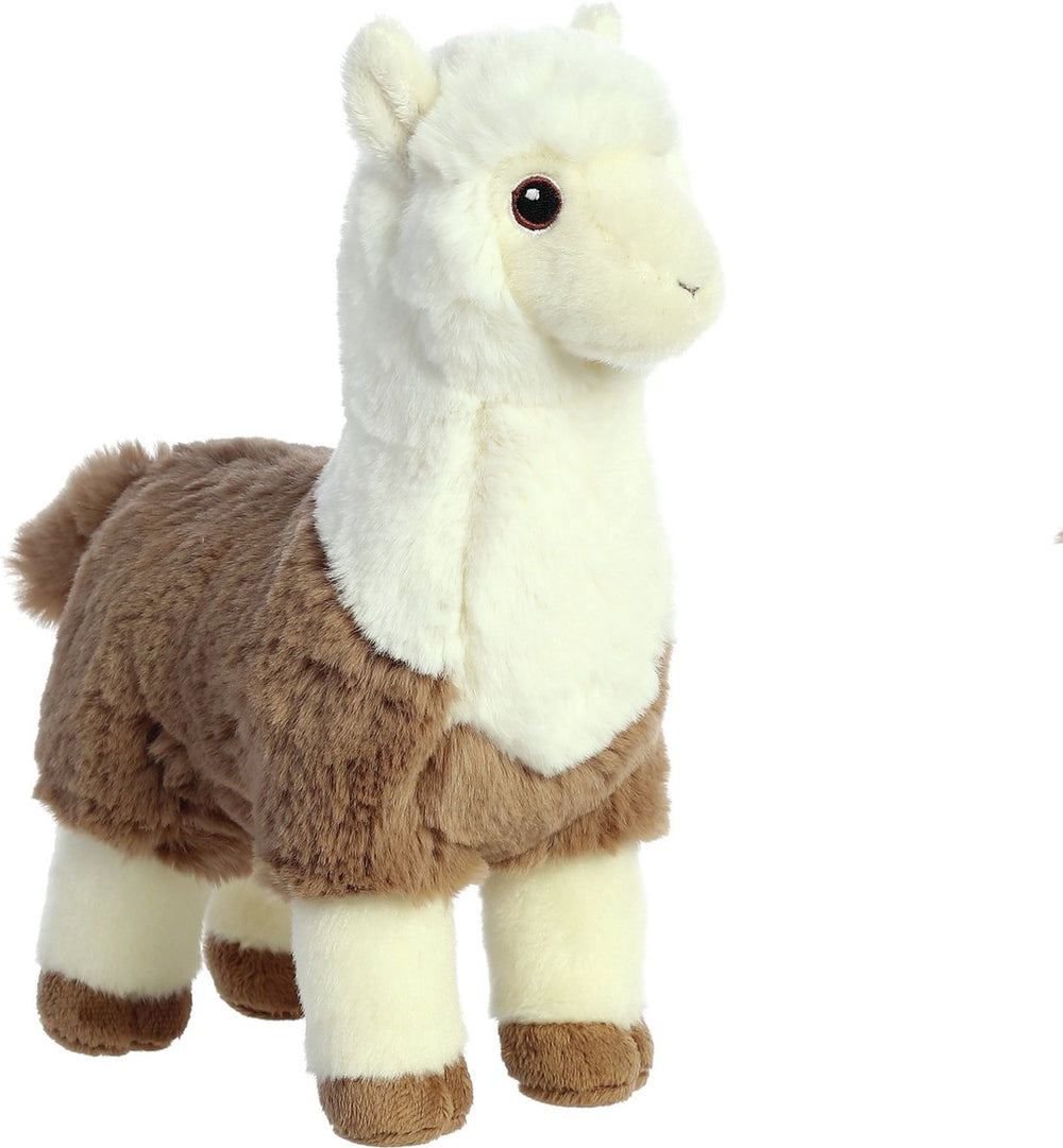 Aurora pluche dieren knuffel alpaca - bruin wit - 28 cm - knuffeldieren alpacas - voor kinderen
