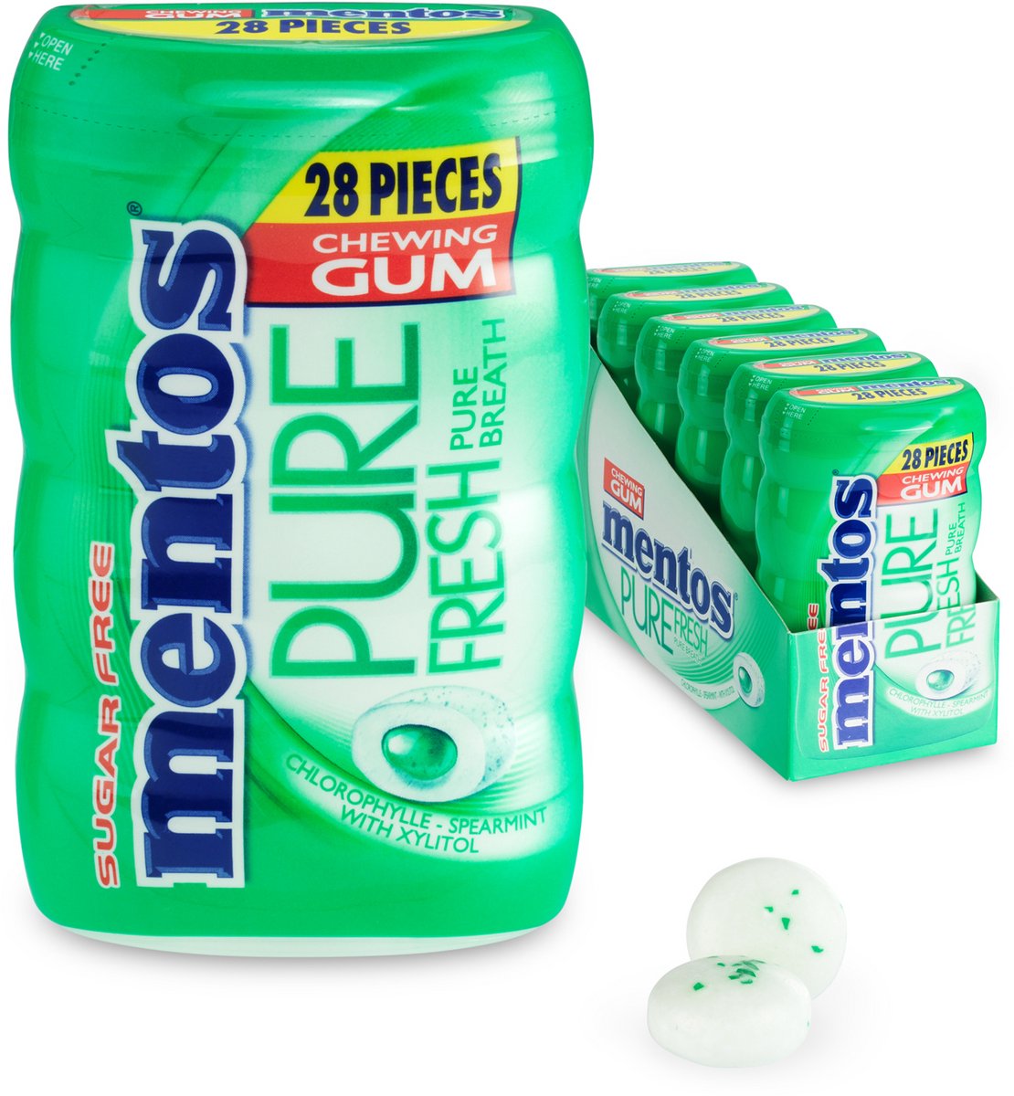 Mentos gum pure fresh spearmint - kauwgom - suikervrij - 6x28stuks