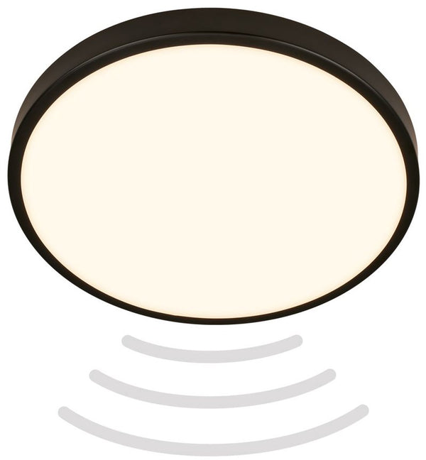 B.k.licht briloner chet - badkamerverlichting - led plafonniere - badkamer lamp - met bewegingssensor - ip54 - warm wit licht - 12w - ø29cm - zwart