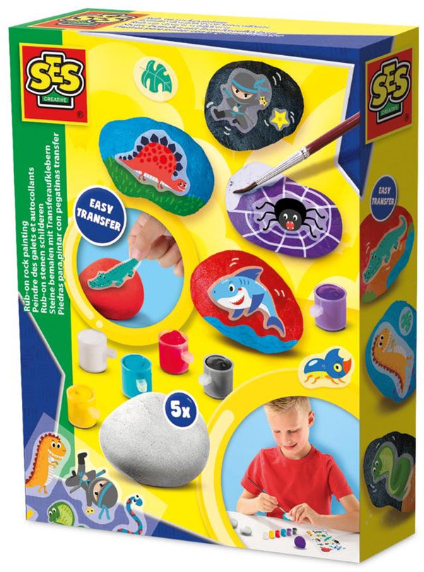 Ses creative ses - rub-on stenen schilderen - eenvoudig aan te brengen - inclusief 5 witte stenen - knutselen jongens - stenen schilderen