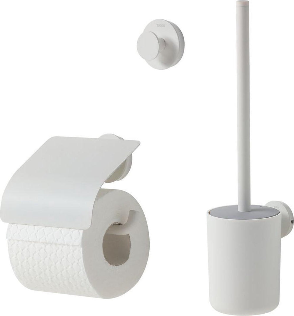 Tiger urban toiletaccessoireset - toiletborstel met houder - toiletrolhouder met klep - haak – wit