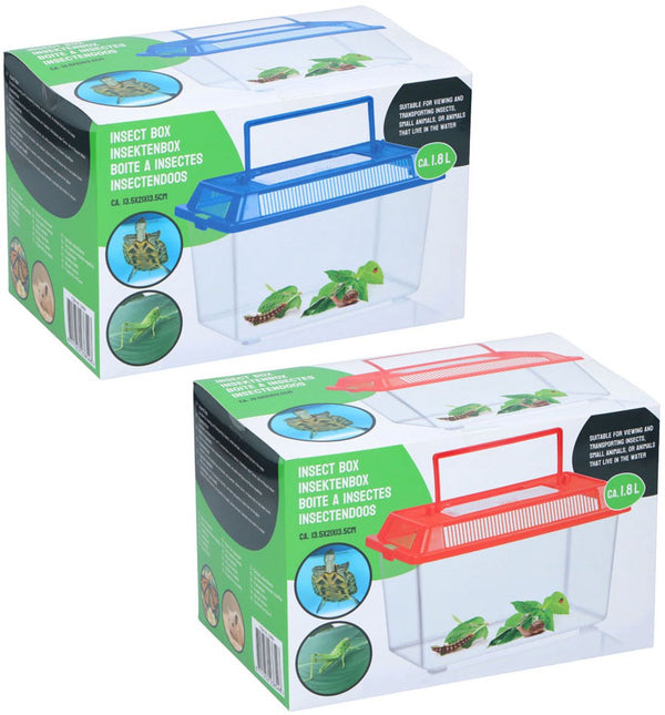Merkloos sans marque no brand insectenbox 2 stuks - kunststof insectenhotel voor observatie en verzorging - ideaal voor tuin of klaslokaal - draagbaar met handvat - 13,5x21x13,5 cm - blauw en rood