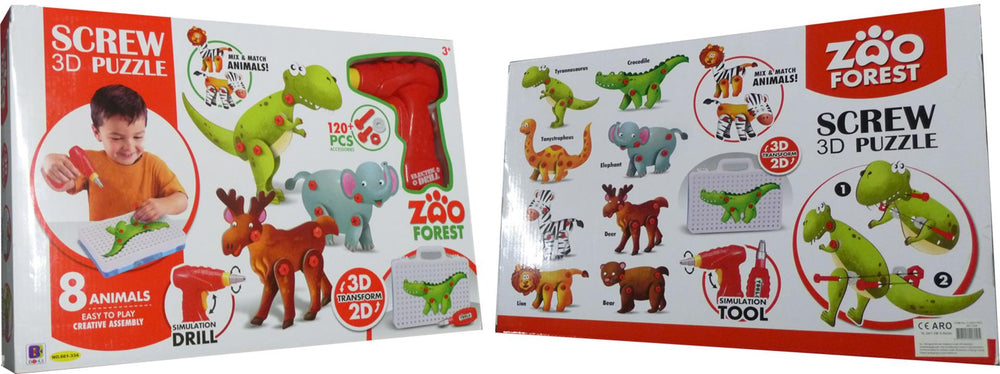Schmidt 3d schroefpuzzel met 8 wilde dieren en schroefmachine op batterijen