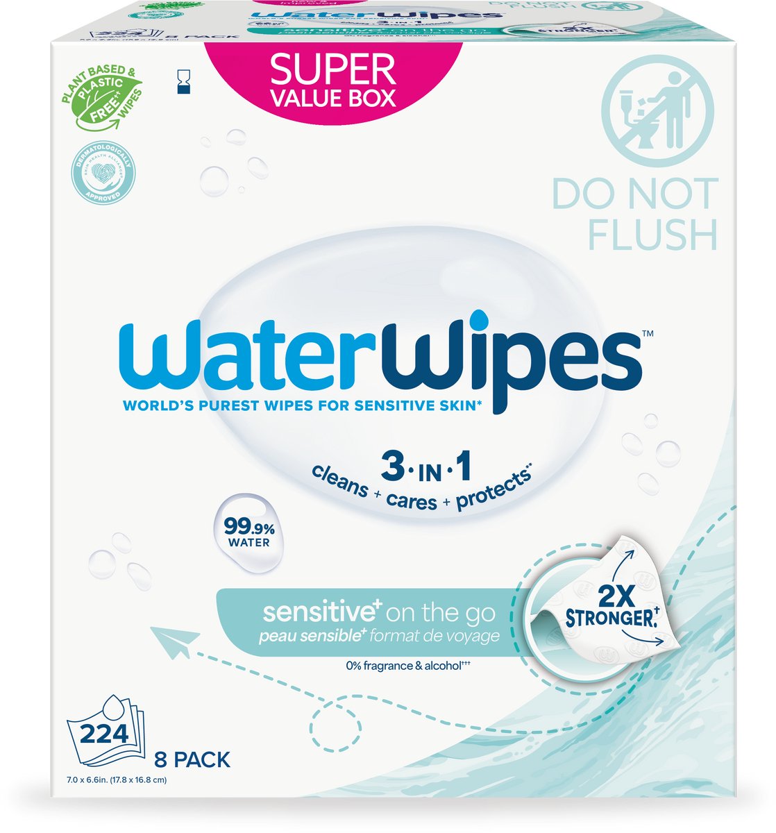Waterwipes sensitive on the go doekjes – 224 stuks (8 verpakkingen)