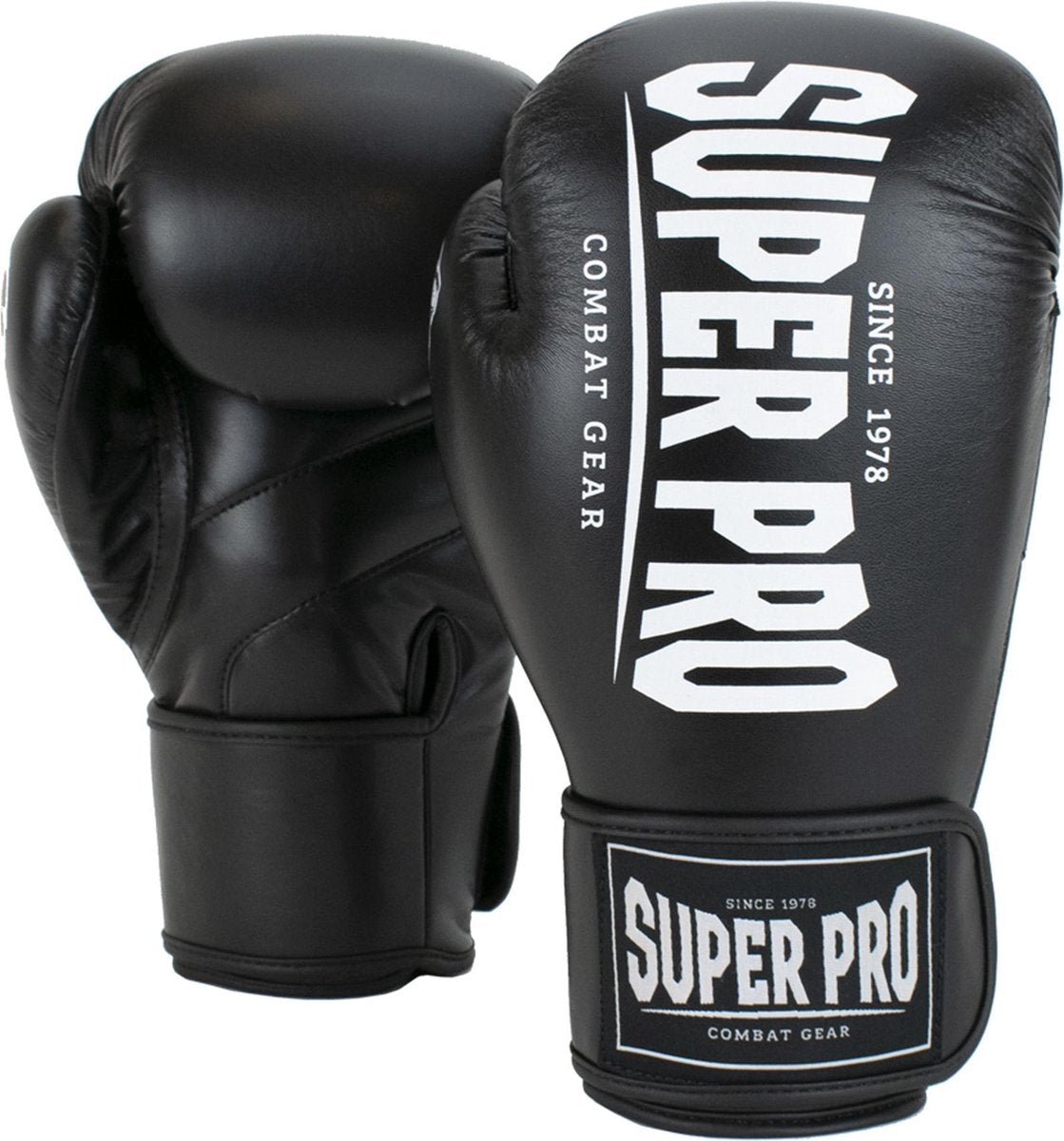 Super pro combat gear champ (kick)bokshandschoenen zwart wit 14oz