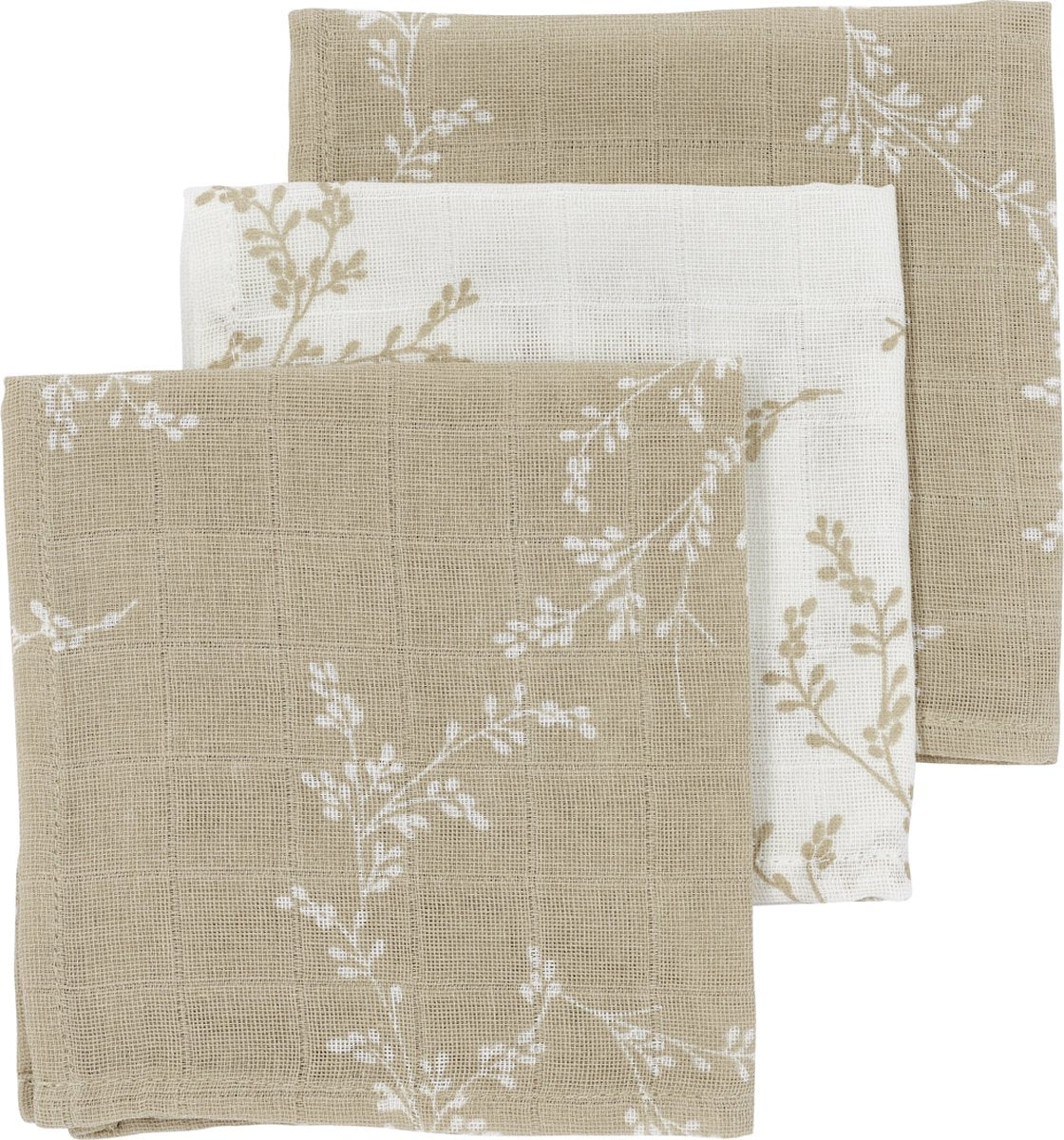 Meyco baby branches monddoekjes - 3-pack - hydrofiel - sand - 30x30cm