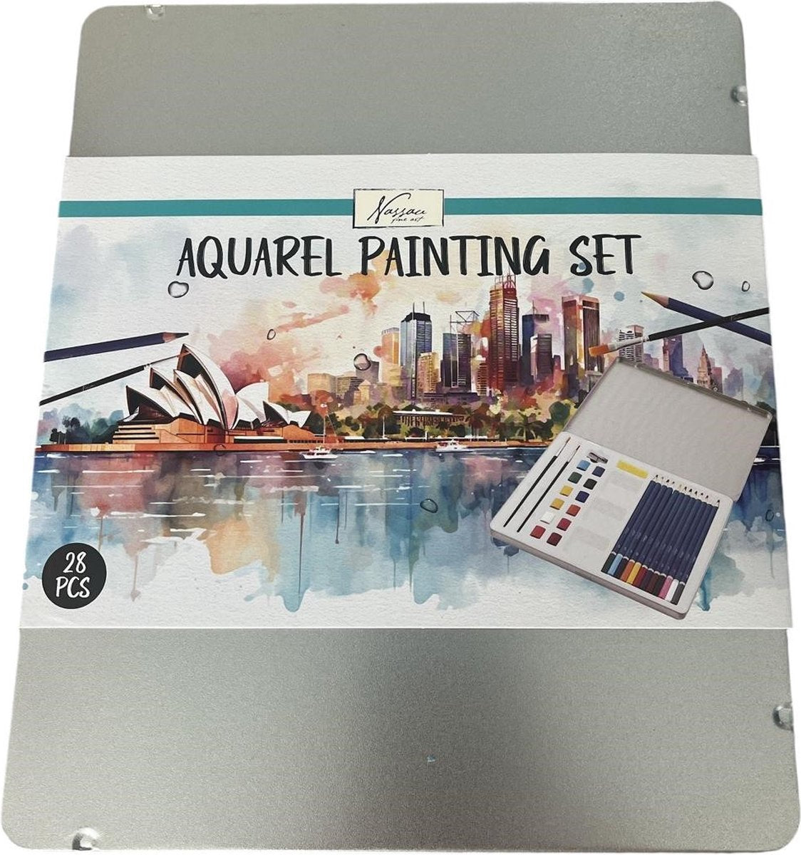 Creatieve knutselgroep aquarelverfset in blikken doos, 28dlg