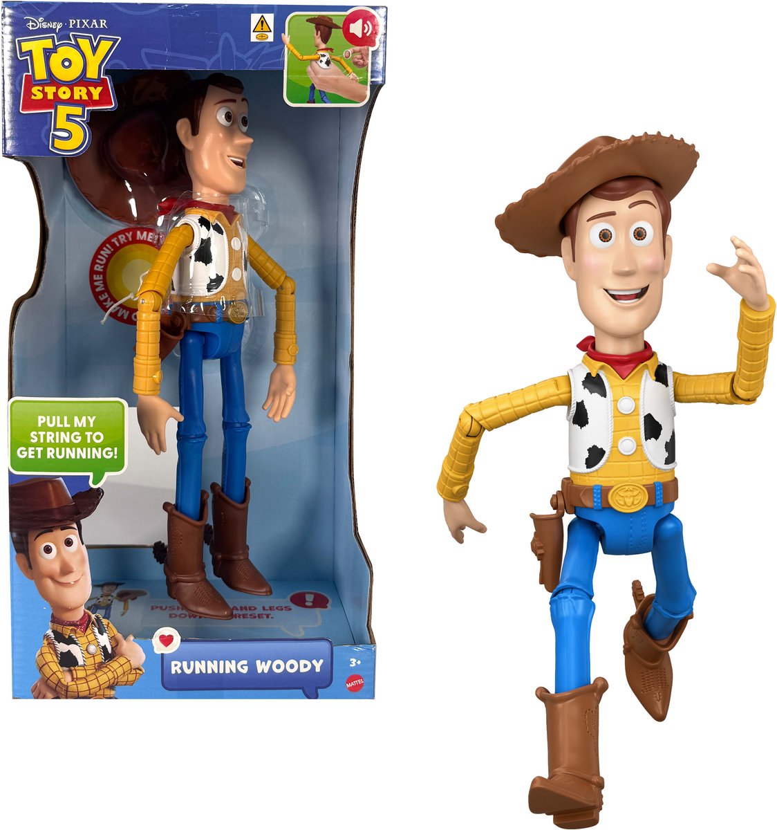 Mattel disney en pixar toy story 5 rennende woody actiefiguur van 30 cm - meer dan 50 geluiden - nederlands