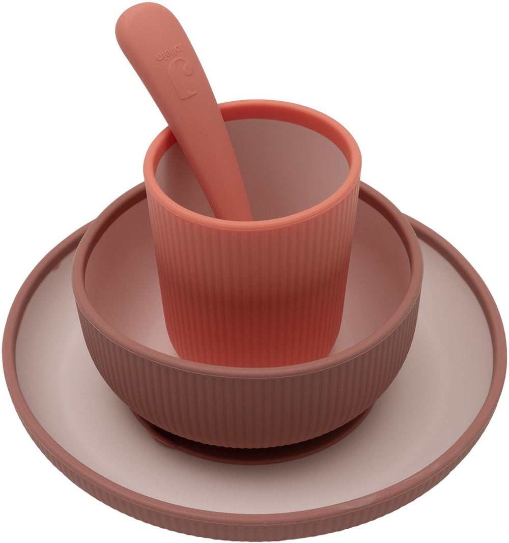 Jollein kinderserviesset siliconen - met bord, kom, beker - blush shades