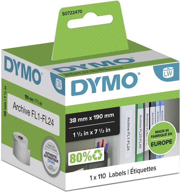 Dymo originele labelwriter multifunctionele laf labels | 38 mm x 190 mm | 110 zelfklevende etiketten | voor de labelwriter labelprinters | gemaakt in europa
