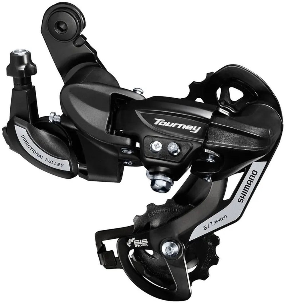 Shimano Tourney TZ500 6-speed achterderailleur. voor bevesting op derailleur pad,( hangverpakking)