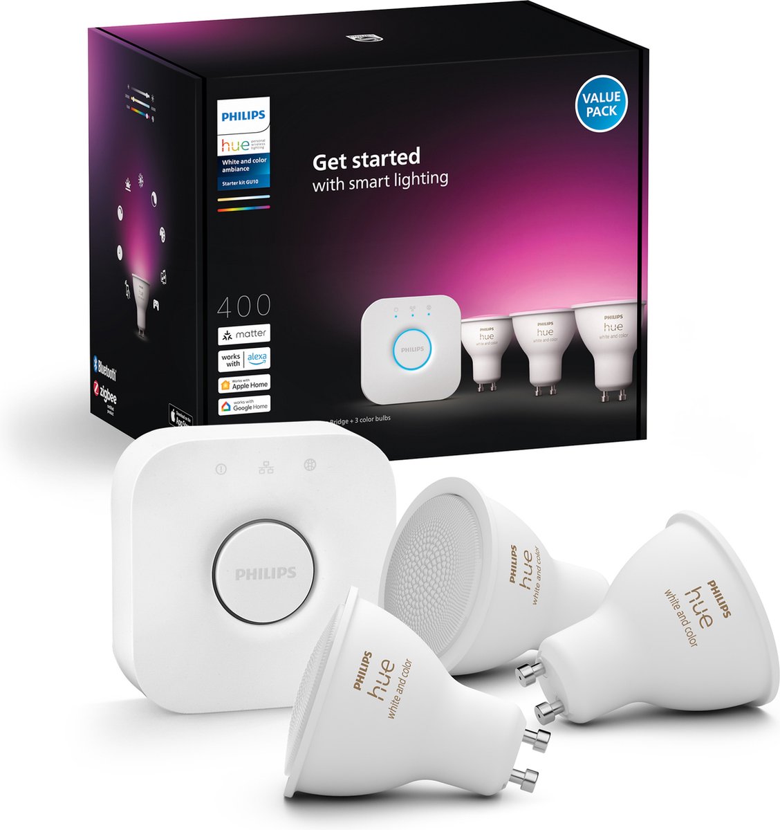 Philips hue starterkit - wit en gekleurd licht - 3 pack - gu10