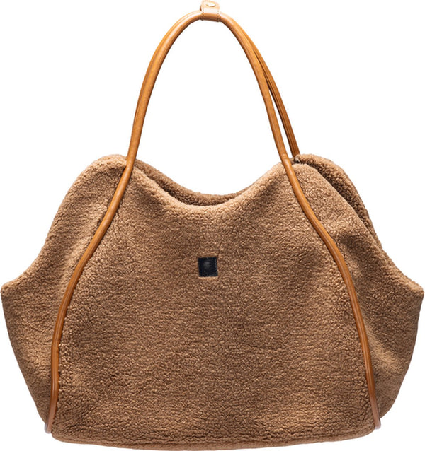 Designed by lotte tebby draagtas hond - hondentas - voor kleine honden - teddy-stof - cognac - 43x18x35 cm