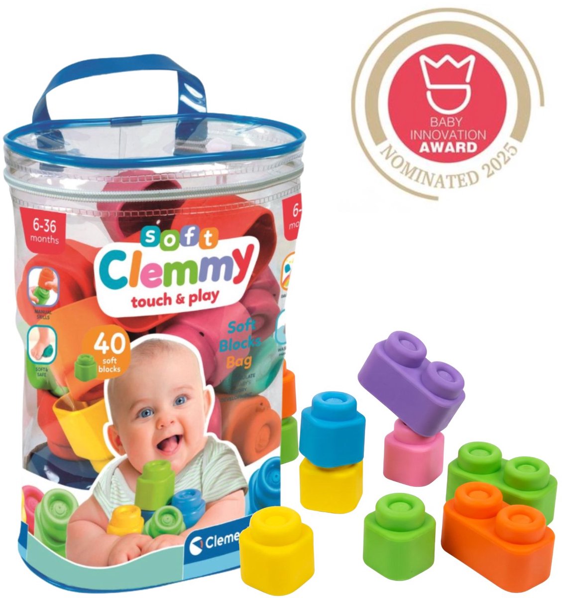Clementoni babyzachte clemmy blokken met opbergtas, 40dlg.