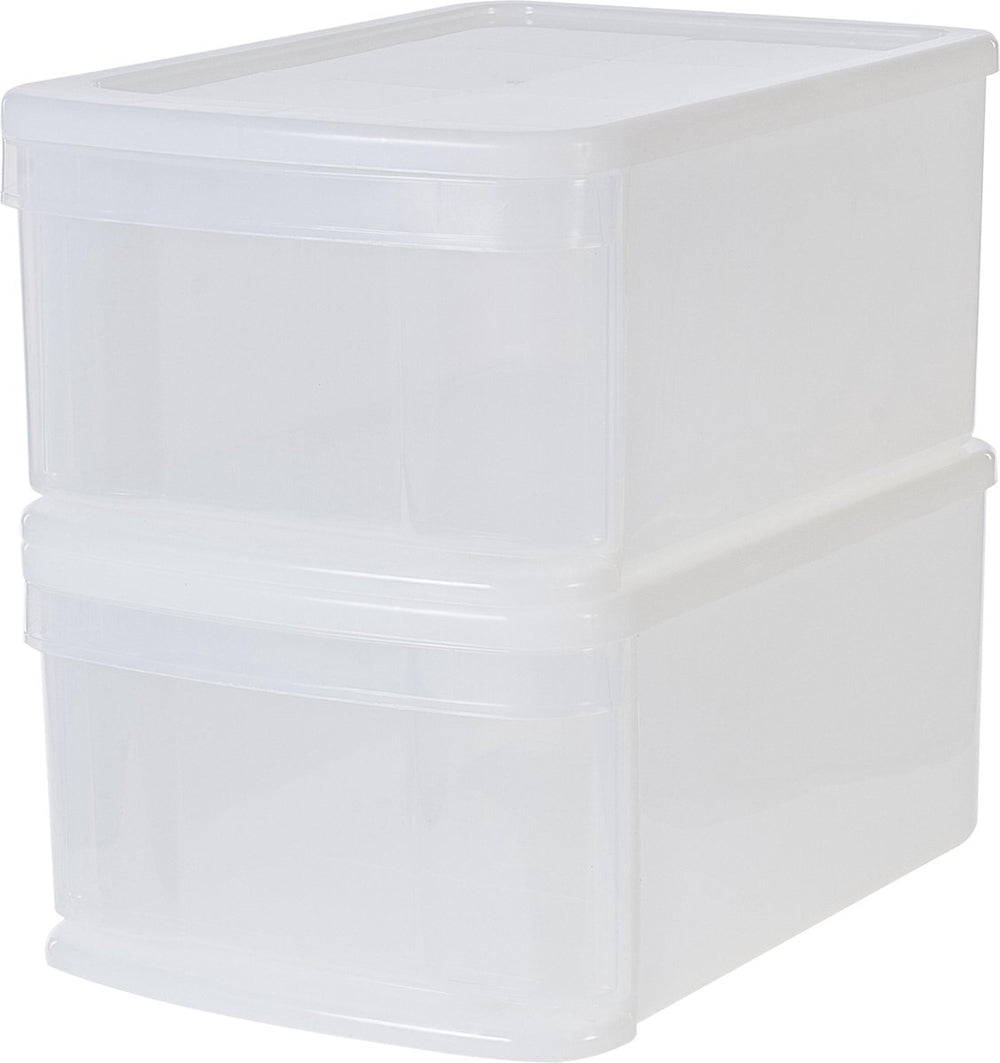 Iris stacking drawer - opberglade - 11 l - kunstof - wit transparant - set van 2
