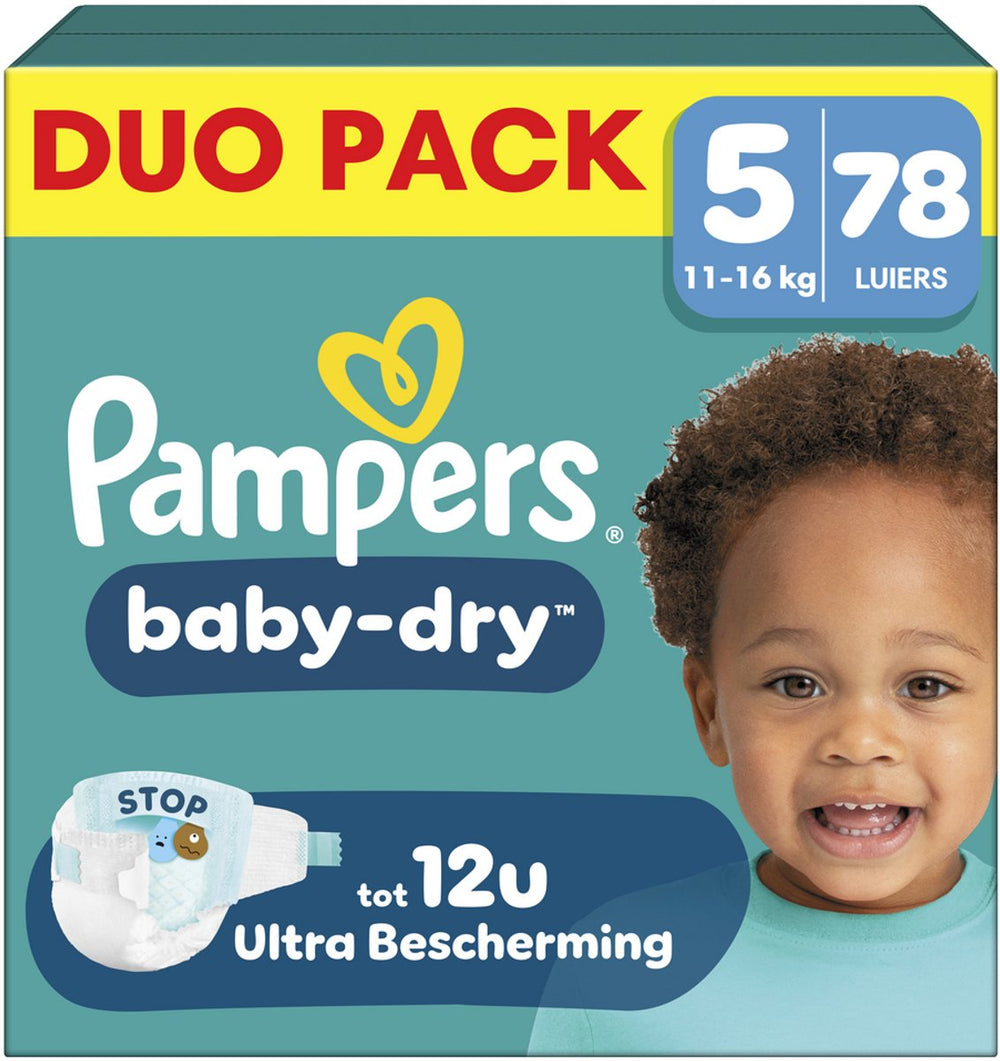 Pampers baby-dry maat 5 - 78 luiers - 11kg-16kg - tot 100% lekvrij comfortabele nacht