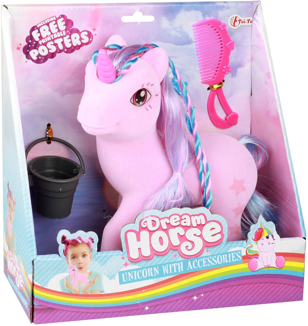 Toi-Toys unicorn toy velvety soft with accessories and brushing fun.