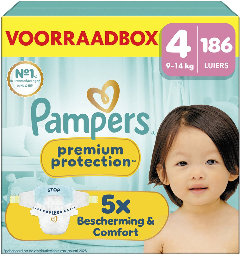 Pampers premium protection maat 4 - 186 luiers - 9kg-14kg - voorraadbox