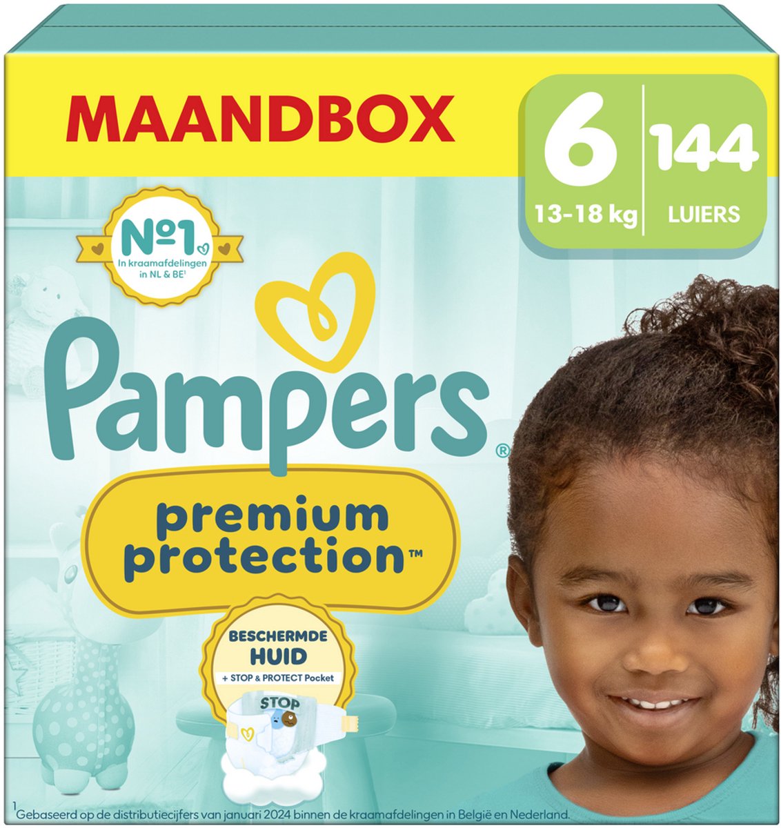 Pampers premium protection maat 6, 144 luiers, 13kg-18kg