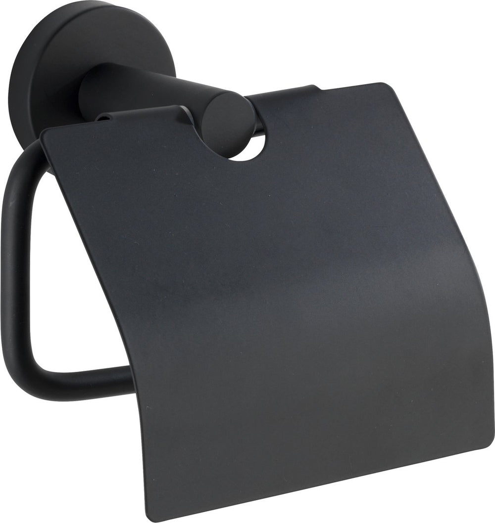 Wenko toiletrolhouder met klep bosio rvs zwart mat - wc rolhouder