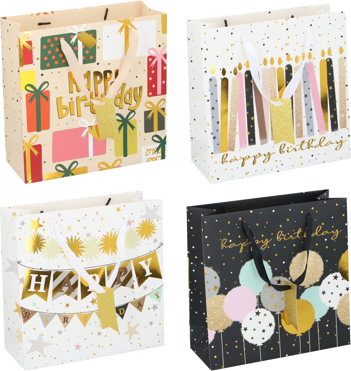 Merkloos sans marque gift bag birthday gold 4as