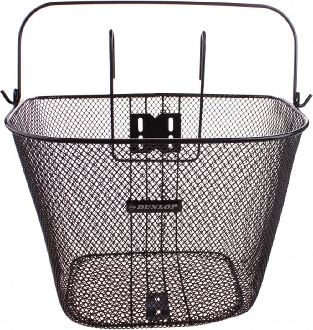 Dunlop fietsmand stuur 22l - fiets mand met handvat en haken - fietsmandje 34 x 24,5 x 26 cm - geschikt voor elektrische fiets, omafiets en stadsfiets - metaal - zwart