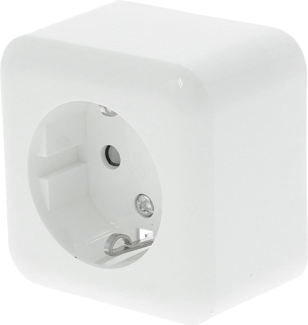 Q-link - wandcontactdoos - opbouw - 1-voudig stopcontact - randaarde - kinderbeveiliging - polarwit