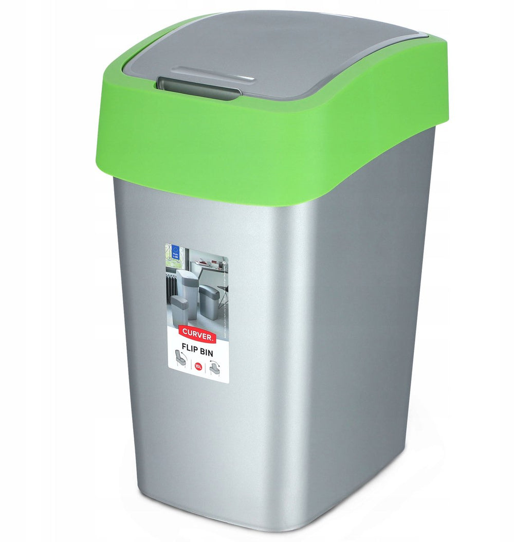 Keter curver flip bin - prullenbak - 9l - zilvergroen - duurzaam design