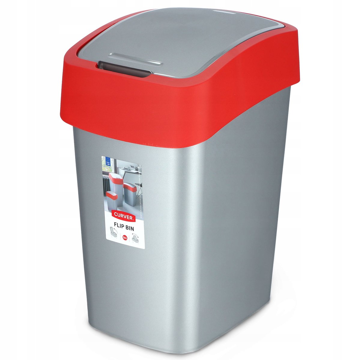 Curver flip bin serie - vuilnisbak - 50l - rood - kunststof - dubbele deksel