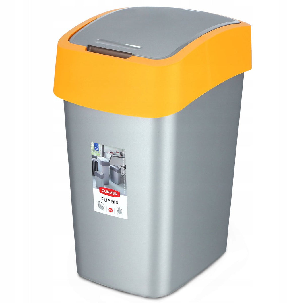 Keter curver flip bin - afvalbak - 9l - zilver - oranje