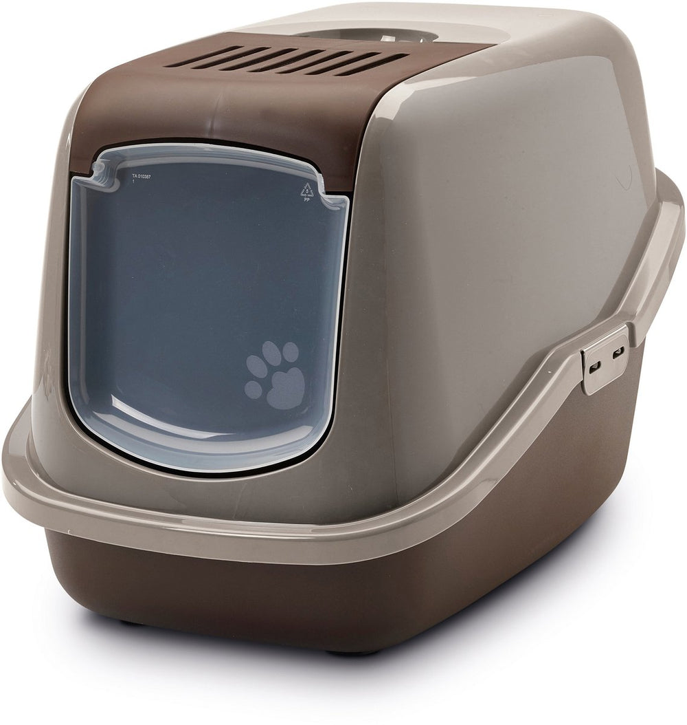Savic nestor - kattenbak - inklapbare voorkant - bruin warmgrijs- 56 x 39 x 38,5 cm