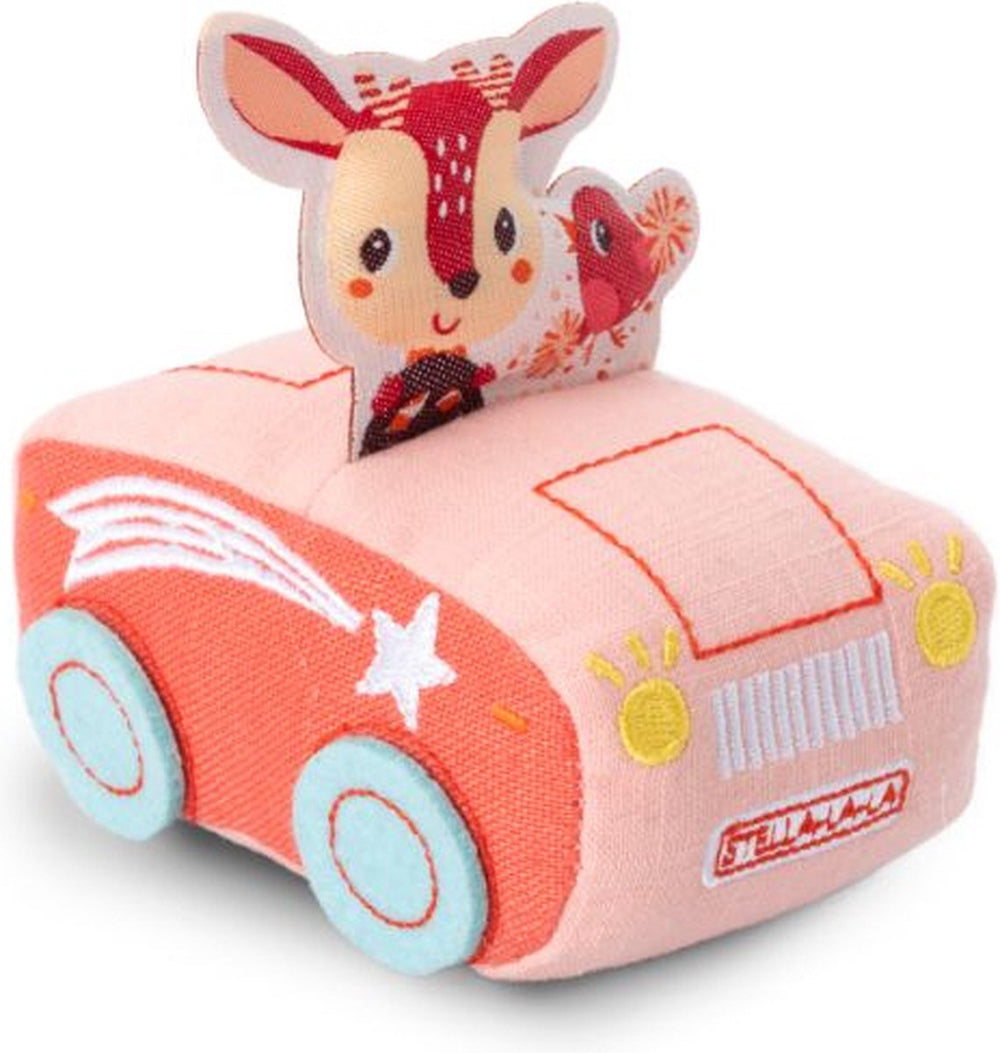 Lilliputiens - pullback auto stella - deze zachte auto is ideaal voor kleine handjes - even achteruittrekken en hop, de auto vertrekt - geschikt vanaf 18 maanden